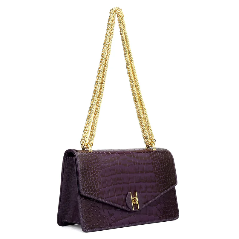 دا ميلانو حقيبة كتف جلد تمساح صغيرة - عنب